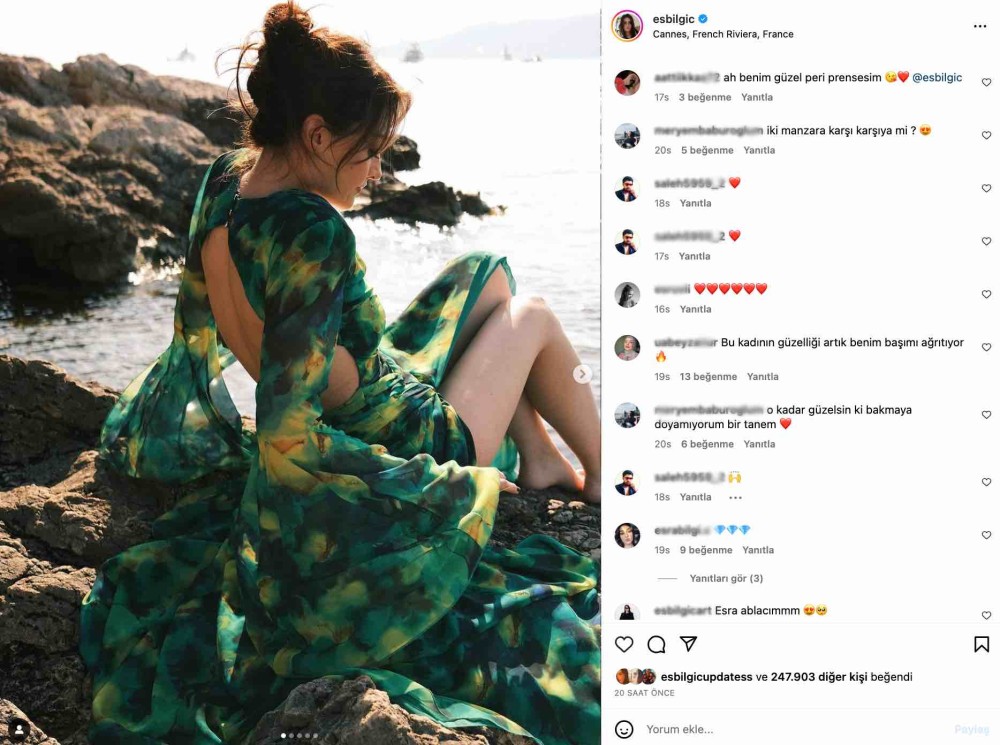 esra bilgic in yesil tonlardaki cannes paylasimi gundem oldu bu kadinin guzelligi basimi agritiyor